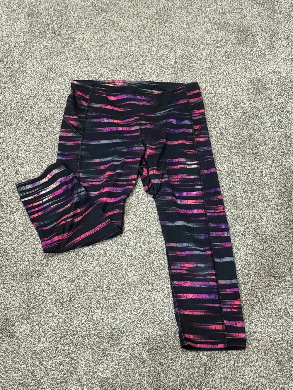 Women's Black Active Leggings with Pink & Purple Stripe Legging